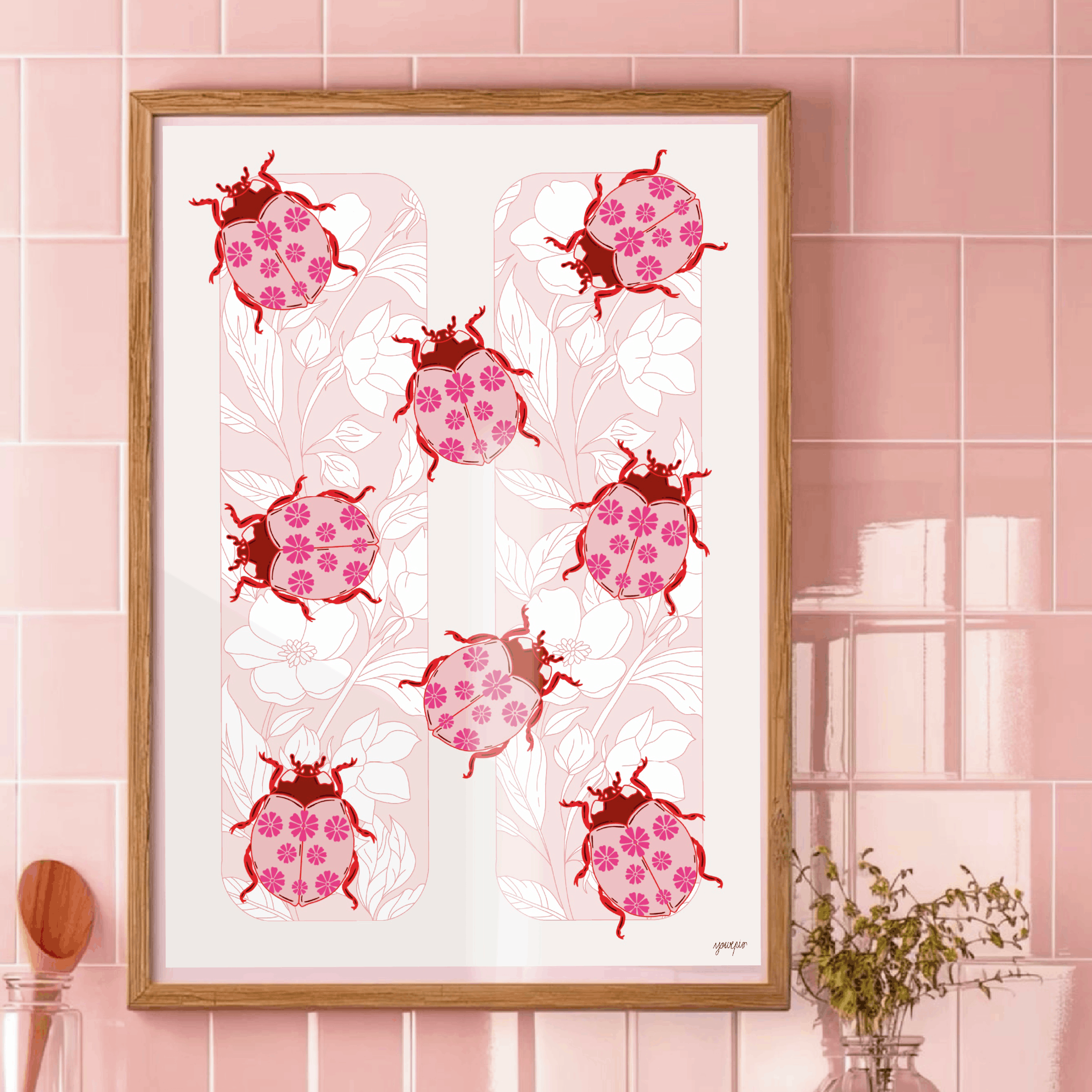 mes bêtes à bon dieu, coccinelle, rose, fleur, fleuri