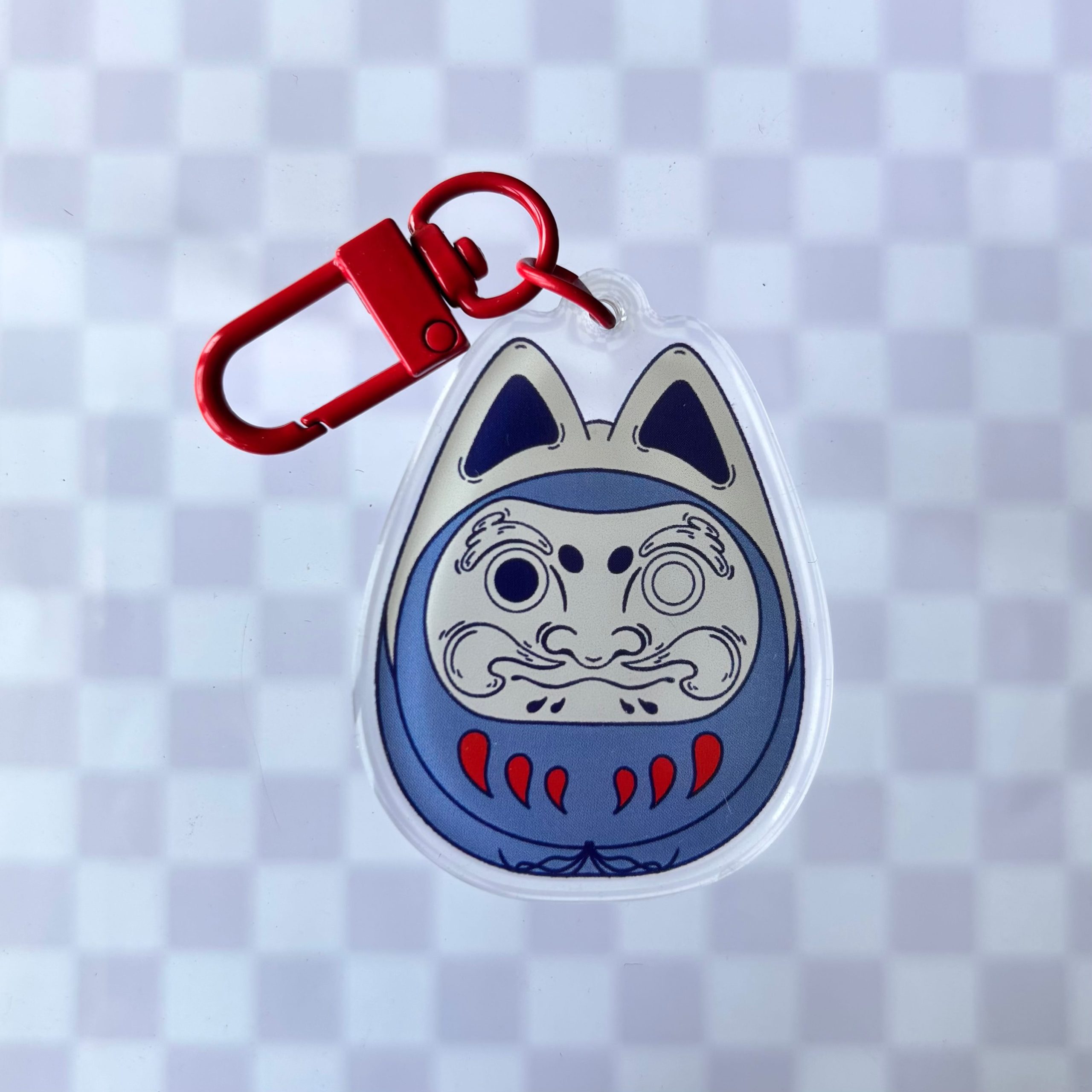 Porte-clé daruma inu, résine expoxy, japon, daruma, bleu