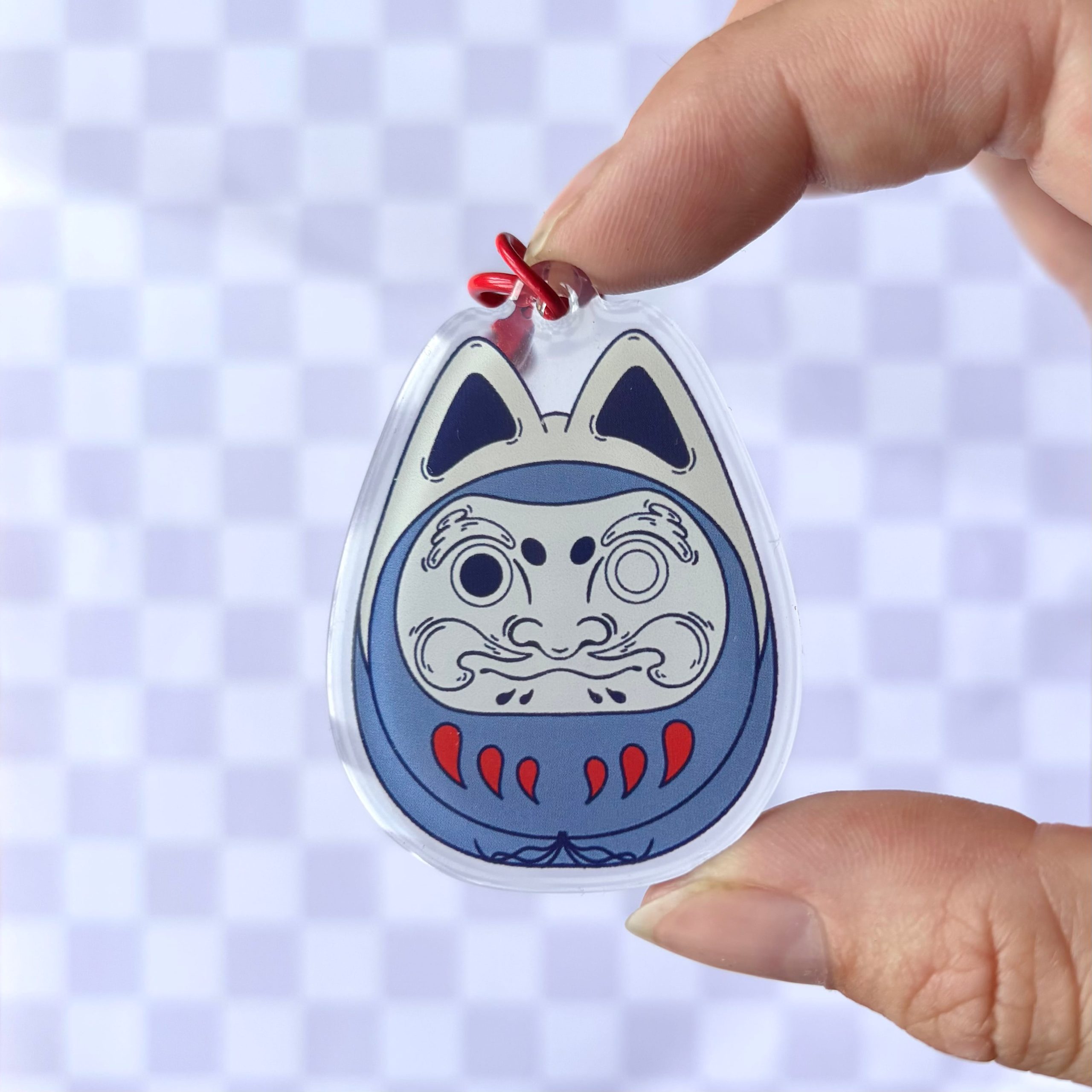 Porte-clé daruma inu, résine expoxy, japon, daruma, bleu